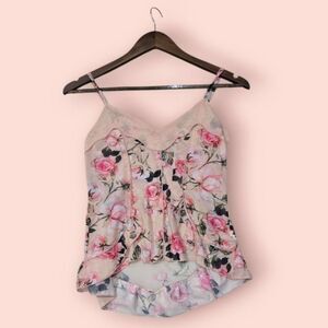 ❤️2/$18 River Island cream and pink floral Lace Trim Spagetti Straps Top 6